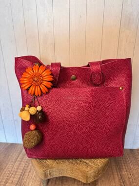 Summer Orange Gerbera Daisy Purse Charm Genuine Leather Flower Bag Charm